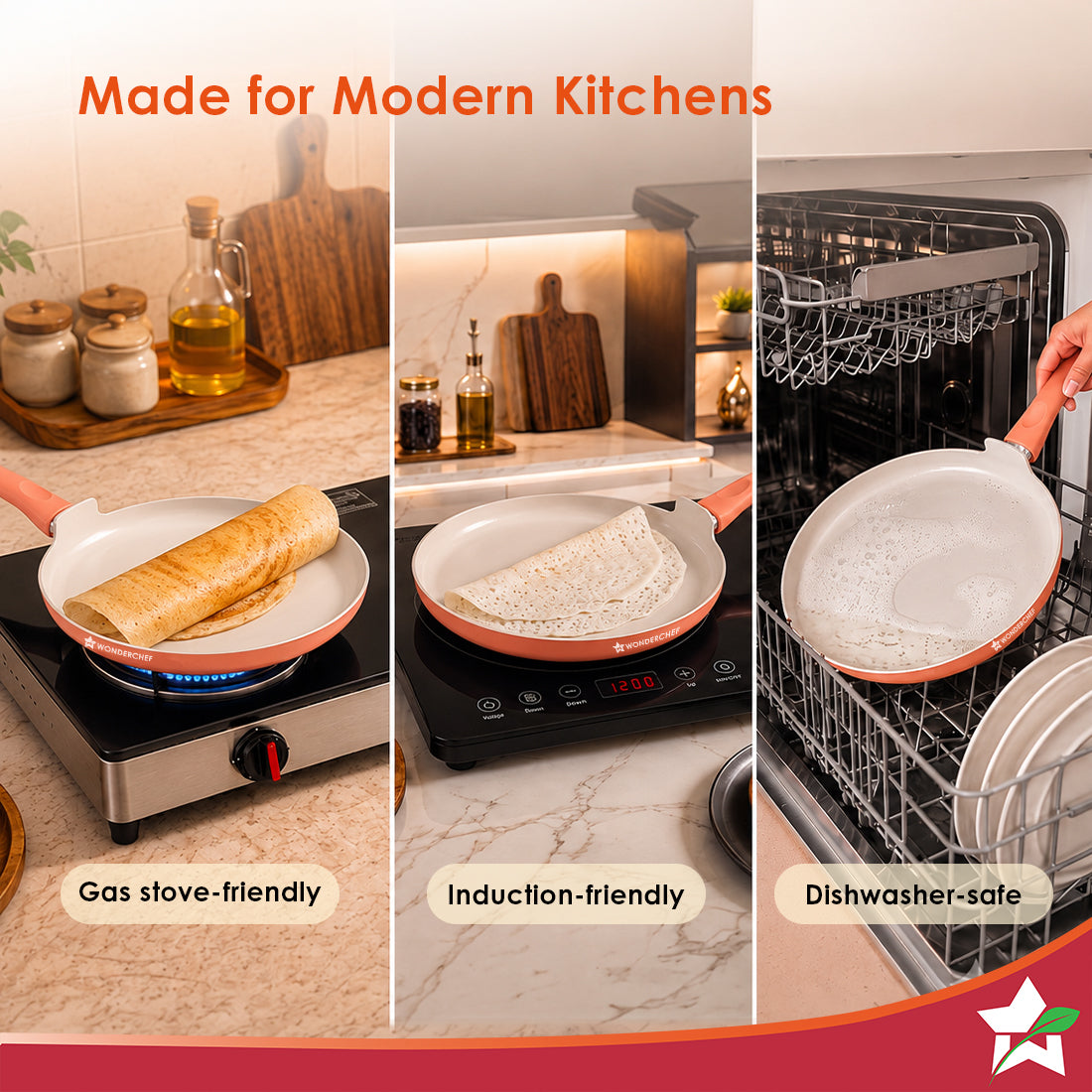 Natura Ceramic Dosa Tawa for Cooking, 28cm, Non-toxic Chemical-free Coating, PFOA/PFAS-Free, For Kitchen, Scratch-resistant, Gas & Induction Compatible, 2-Yr Warranty, Peach