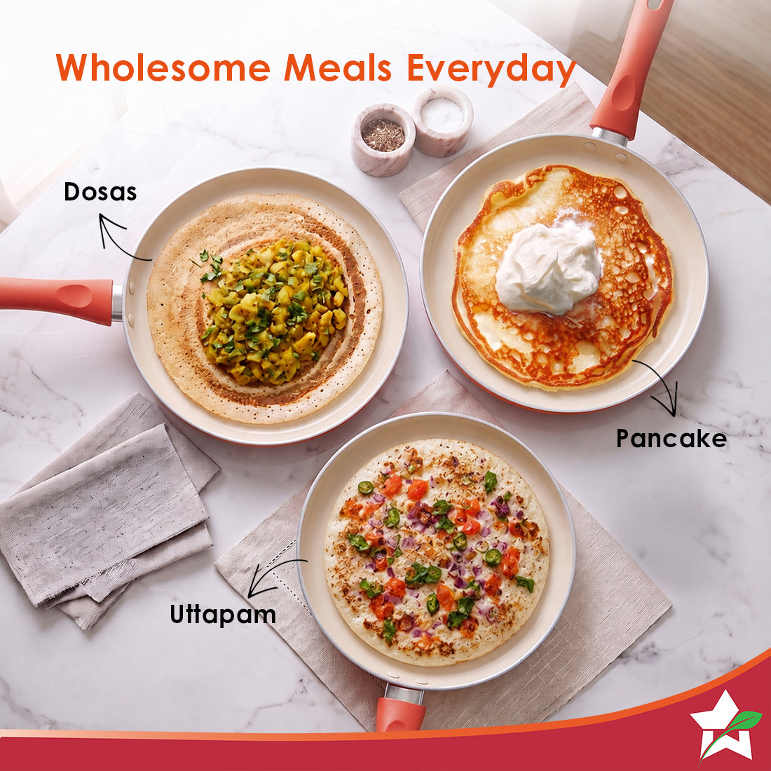 Natura Ceramic Dosa Tawa for Cooking, 28cm, Non-toxic Chemical-free Coating, PFOA/PFAS-Free, For Kitchen, Scratch-resistant, Gas & Induction Compatible, 2-Yr Warranty, Peach