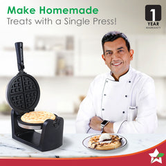 1000 Watt Belgian Waffle Maker | Non-stick Plates| Adjustable Temperature Control | Stainless Steel Body | 180 Degree Rotating Function For Uniform Baking | 1 Year Warranty | Steel & Black