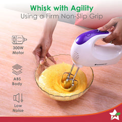 Acura Plus 200 W Electric Hand Mixer I 5 Speed Option | 2 Years Warranty | White
