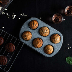 Ambrosia 6 Cup Metal Round Muffin Pan, Cupcake Tray, Baking Mould Tray, Non-Stick Bakeware Reusable Tray Pan