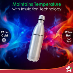 Aqua-Bot, 500ml, Double Wall Stainless Steel Vacuum Insulated Hot and Cold Flask, Spill & Leak Proof, Silver, 2 Years Warranty