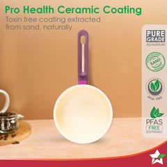 Bellagio Saucepan | Healthy Ceramic Coating | Non-Toxic | PFAS and PFOA Free | 3mm Thickness | Soft-Touch Handles and Knob | Deep Purple | 2 Year Warranty