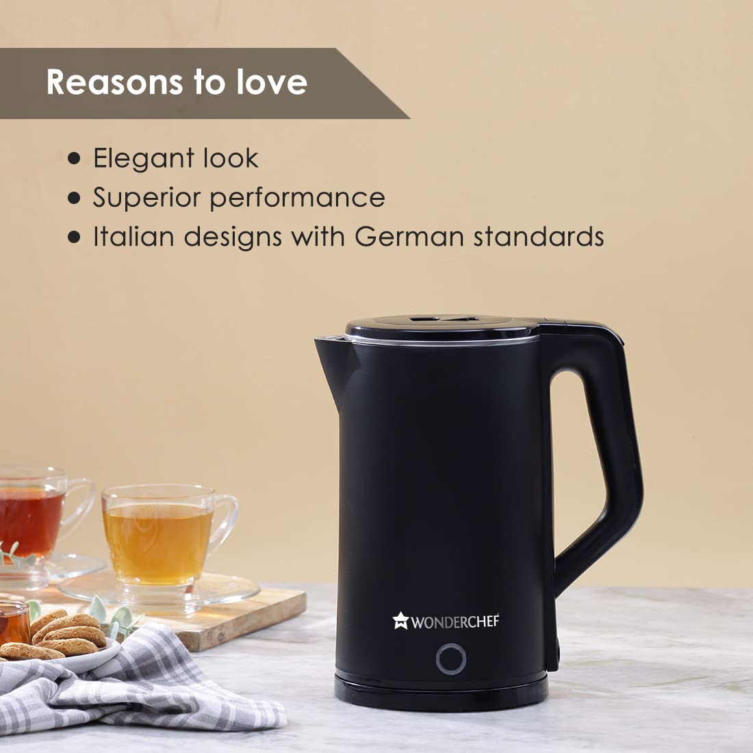Cool-Touch Electric Kettle | 1.8L Capacity | 1300W | Double Walled Stainless Steel | Auto Shut-Off | Black | 1 Year Warranty