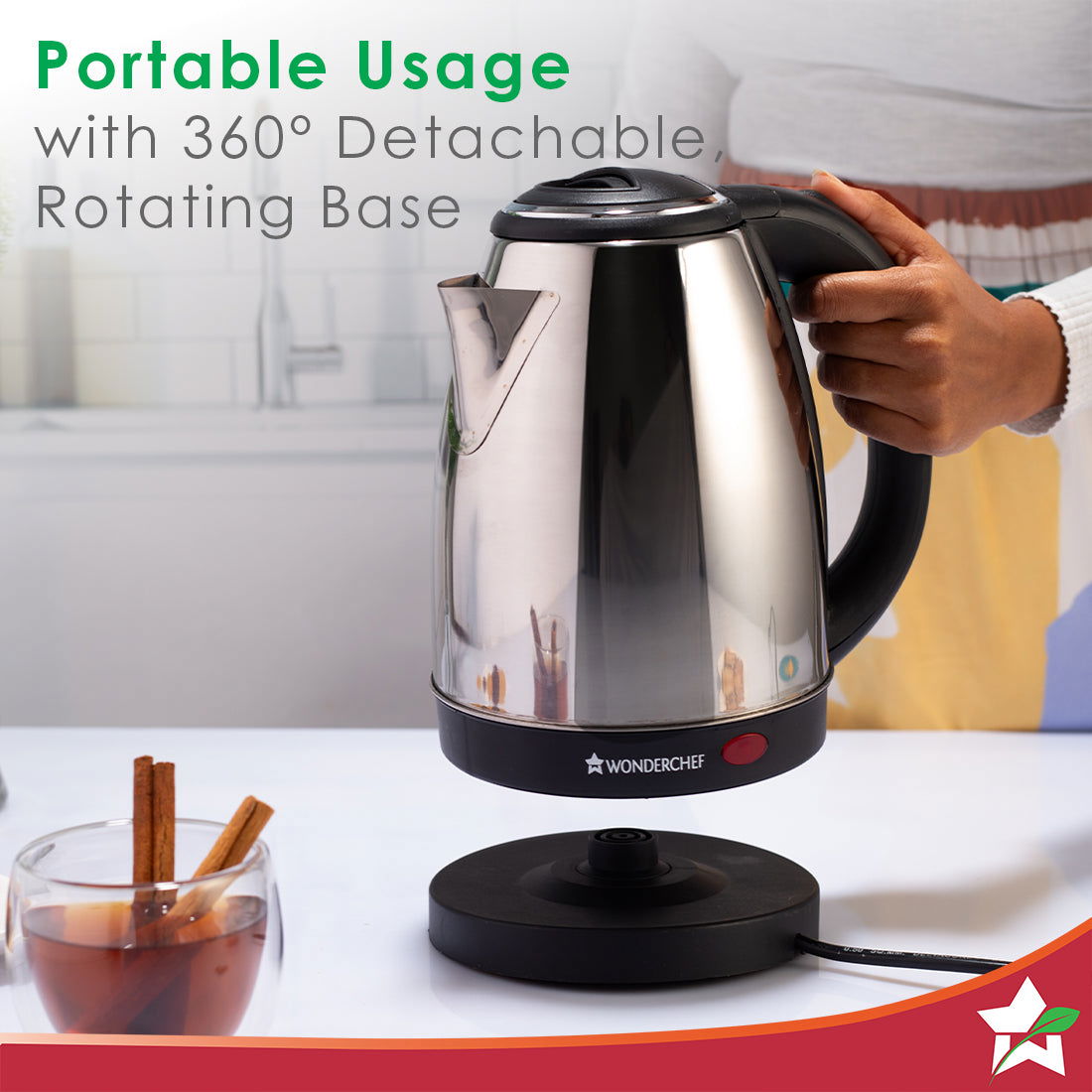 Crescent Electric Kettle | 1.8L Capacity | 1350W | Stainless Steel Body | Safety Locking Lid | 2 Year Warranty