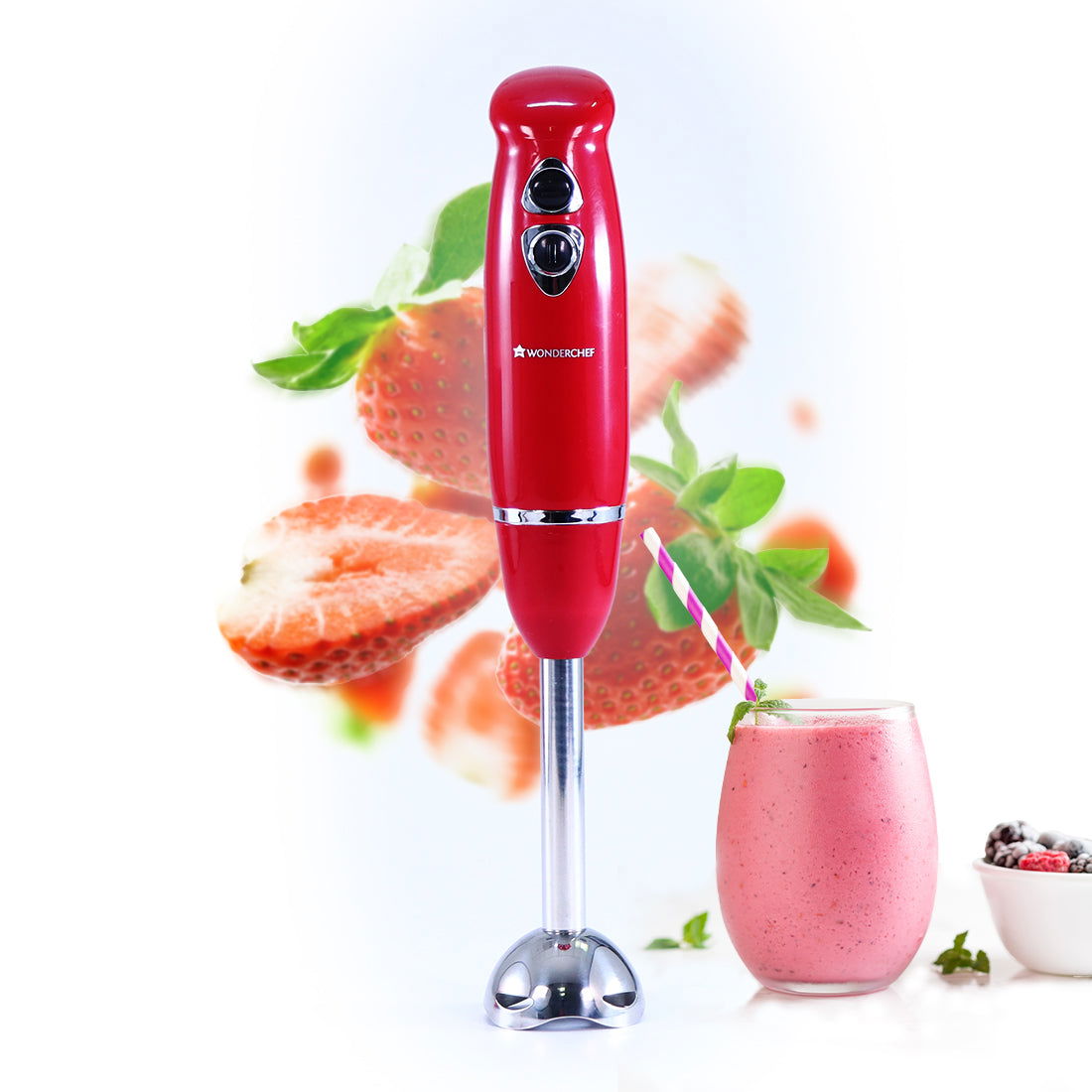 Crimson Edge 400 W Electric Hand Blender | Powerful & Silent Motor | Portable | Easy Control Grip | Hot & Cold Blending | 2 Speed Selection | Anti Rush Sharp Stainless Steel Blades | Detachable stem | 2 Years warranty | Red