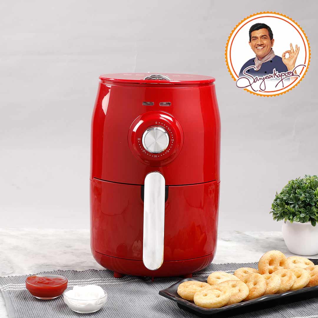 Crimson Edge Air Fryer for Home and Kitchen|1.8 Litres Non-stick Basket| Fry, Grill, Bake & Roast| Rapid Air Technology| Timer & Temperature Control| Auto Shut-Off| Healthy Cooking with 99% less Fat| Sleek & Compact| 1000 Wattage| Red |2 Year Warranty