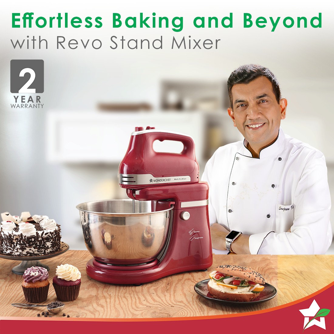 Crimson Revo Stand Mixer and Beater with 5 Speed Settings | Rotating Head Technology | 4.5L SS Bowl | 300 Watt Powerful Copper Motor | Mixing Beater, Dough Hook Attachments & Spatula | Ideal for Home Cooks & Professional Bakers | 2 Year Warranty | Red