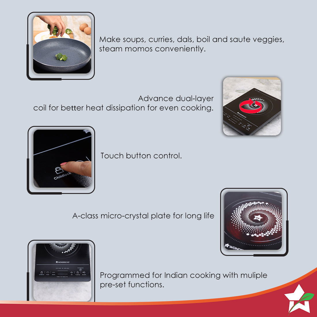 Easy Cook Hot Plate Infrared Cooktop with Feather Touch Control & Child Lock Feature | 2000 Watt | Crystal Glass Top Surface | LED Digital Panel | Smart Touch Buttons | 2 Year Warranty