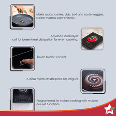 Easy Cook Hot Plate Infrared Cooktop with Feather Touch Control & Child Lock Feature | 2000 Watt | Crystal Glass Top Surface | LED Digital Panel | Smart Touch Buttons | 2 Year Warranty