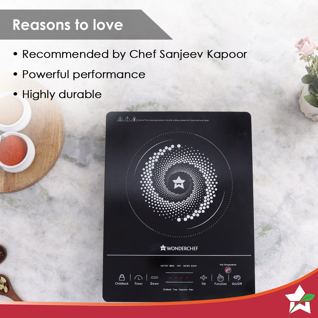 Easy Cook Hot Plate Infrared Cooktop with Feather Touch Control & Child Lock Feature | 2000 Watt | Crystal Glass Top Surface | LED Digital Panel | Smart Touch Buttons | 2 Year Warranty