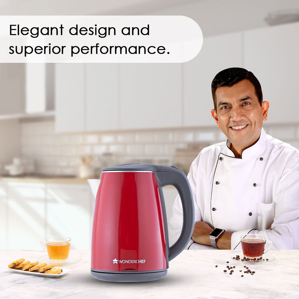 Electric Kettle Crimson Edge, 1.2 Litres, Stainless Steel Interior with Auto-shut Off, 2-level Safety, Cool Touch Plastic Exterior, 2 Years Warranty, 1500W, Red