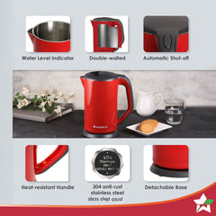 Electric Kettle Crimson Edge, 1.7 Litres, Stainless Steel, With Auto-Shut Off, 2-Level Safety, Cool-Touch, 1 Year Warranty, 1800W, Red