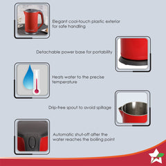 Electric Kettle Crimson Edge, 1.7 Litres, Stainless Steel, With Auto-Shut Off, 2-Level Safety, Cool-Touch, 1 Year Warranty, 1800W, Red