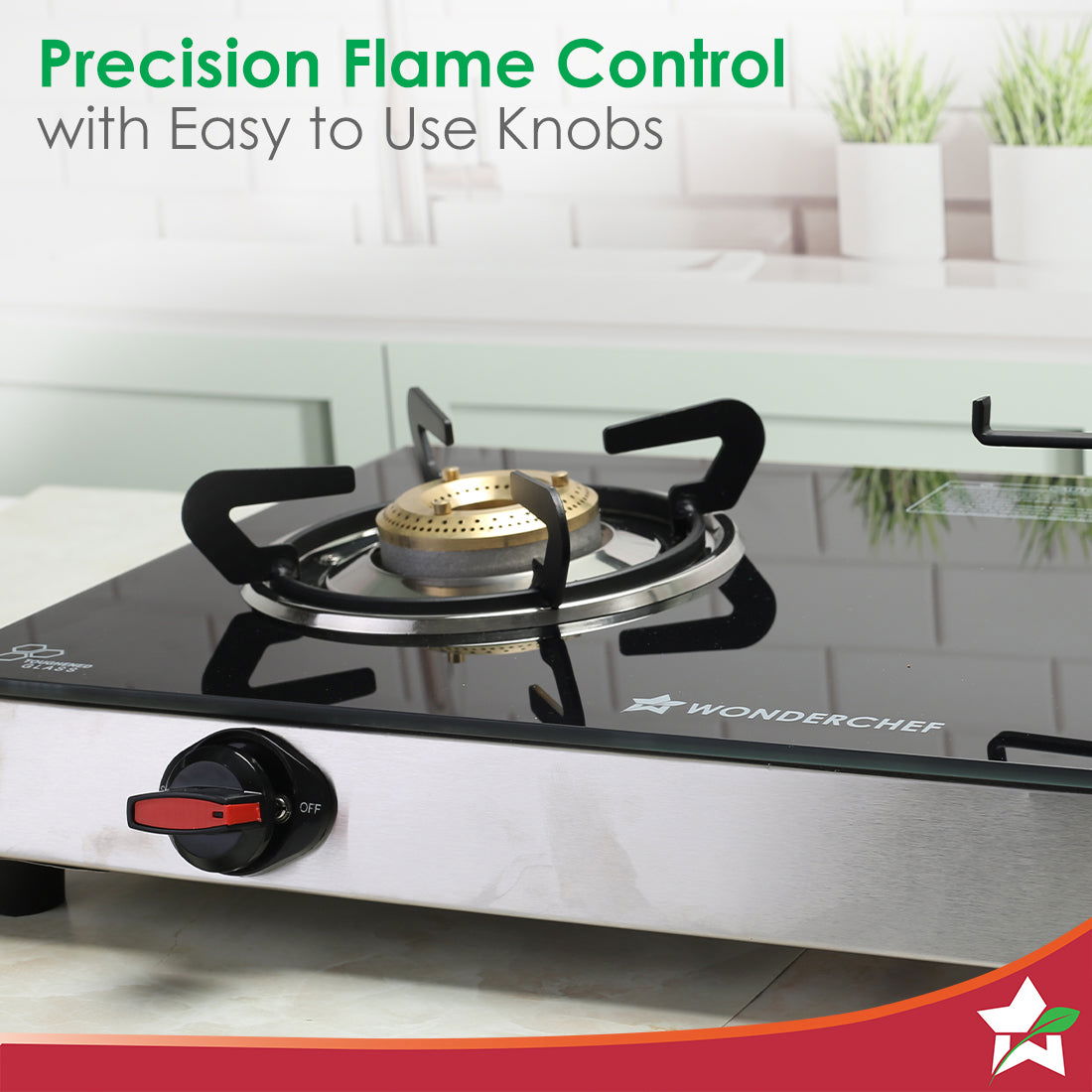 Galaxy 2 Burner Gas Stove | 1 Medium, 1 Small Wide Spaced Burners | Highly Efficient Tri-pin Brass Burners | Precise Flame Control | BIS Approved 6mm Toughened Glass Top | 2 Year Warranty