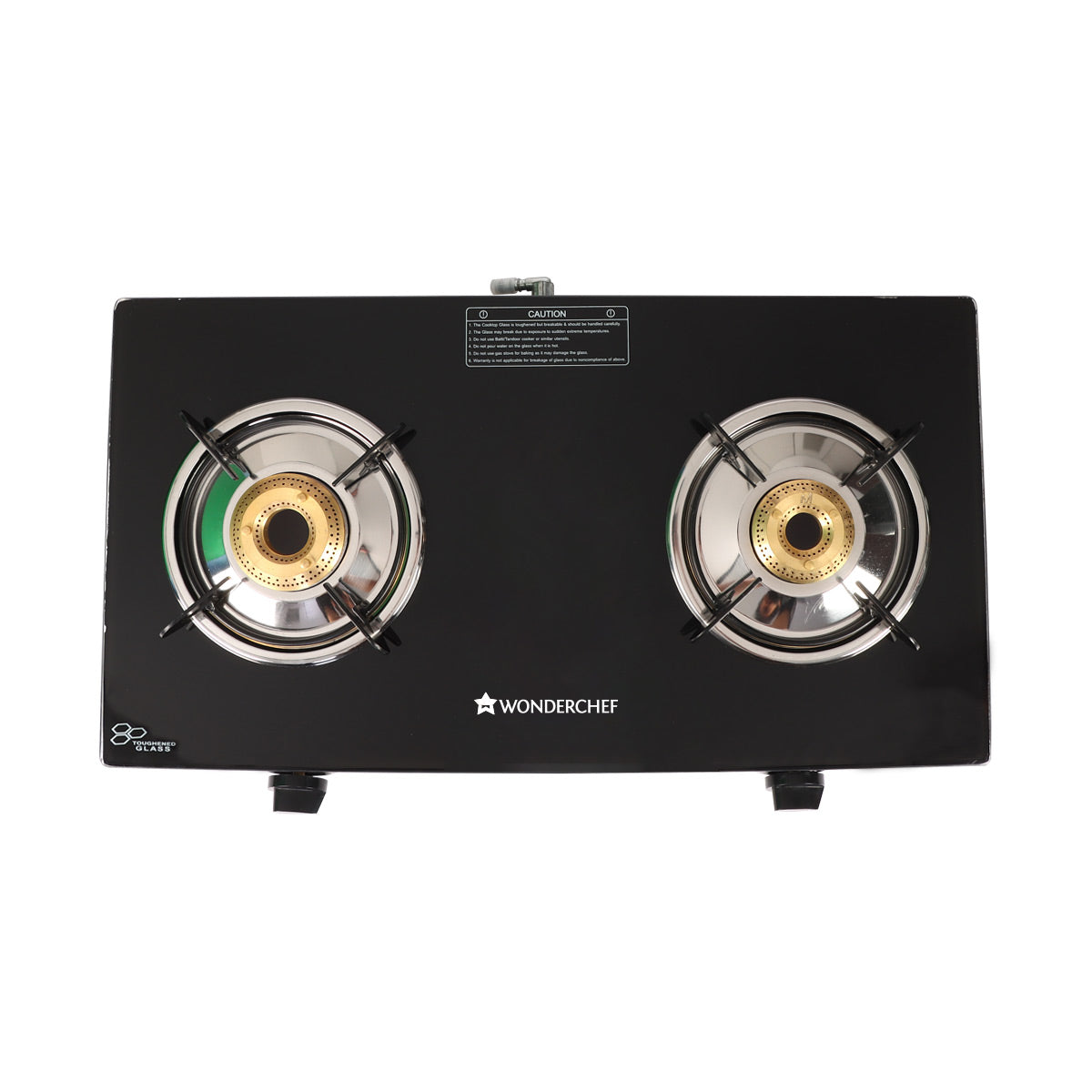 Glory 2 Burner Glass Gas Stove, Stainless Steel Drip Tray, Black Toughened Glass with 2 Year Warranty, Manual Ignition Gas Stove