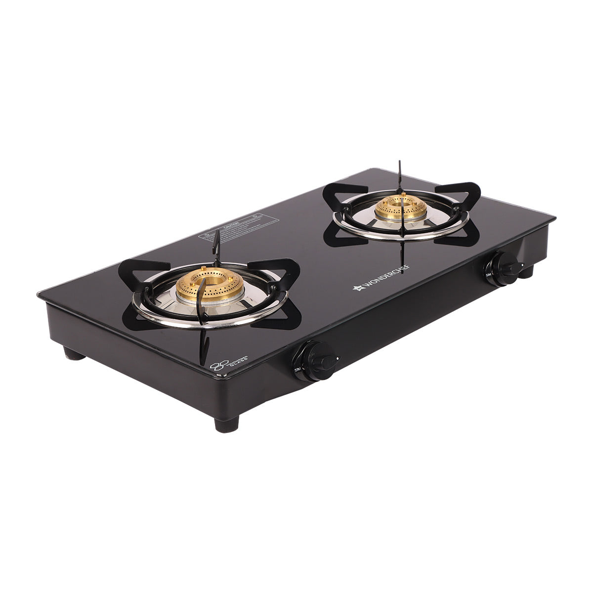 Glory 2 Burner Glass Gas Stove, Stainless Steel Drip Tray, Black Toughened Glass with 2 Year Warranty, Manual Ignition Gas Stove