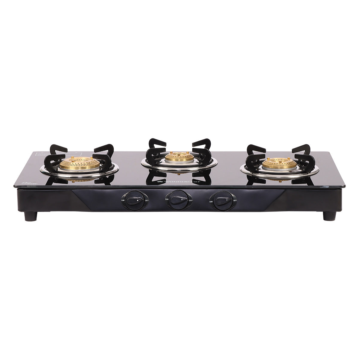 Glory 3 Burner Glass Gas Stove, Black 8mm Toughened Glass with 2 Years Warranty, Ergonomic Knobs, Stainless Steel Drip Tray, Manual Ignition Gas Stove