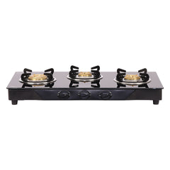 Glory 3 Burner Glass Gas Stove, Black 8mm Toughened Glass with 2 Years Warranty, Ergonomic Knobs, Stainless Steel Drip Tray, Manual Ignition Gas Stove