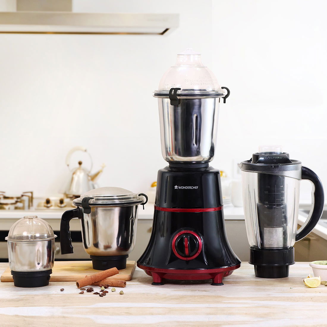 Glory Mixer Grinder, 750 W with 4 Stainless Steel Jars and Anti-rust Stainless Steel Blades, Ergonomic Handles, 5 Years Warranty on Motor