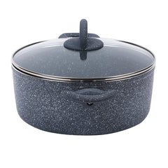 Granite 24 cm Non-Stick Casserole | Glass Lid |Induction Bottom | Soft-Touch Handles | Virgin Aluminium | PFOA and Heavy Metals Free | 3.5mm | 4 liters | 2 Year Warranty | Grey