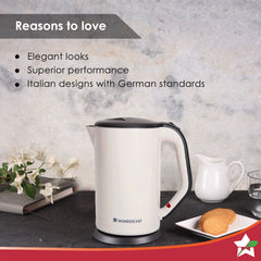 Luxe Automatic Electric Kettle, 1.7 Litres, Cool-Touch Plastic Exterior, Stainless Steel Interior, Wide Mouth, 1800W, 1 Year Warranty, Ivoy