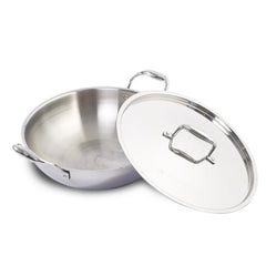 Nigella Tri-ply Stainless Steel 20 cm Kadhai with Lid | 1.5 Litres | 2.6mm Thickness | Kadhai with Induction base | Compatible with all cooktops | Riveted Cool-Touch Handle | 10 Year Warranty