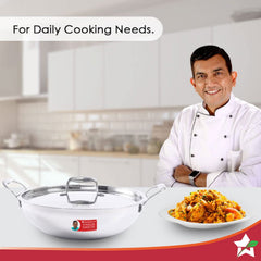 Nigella Tri-ply Stainless Steel 24 cm Kadhai with Lid | 2.2 Litres | 2.6mm Thickness | Kadhai with Induction base | Compatible with all cooktops | Riveted Cool-Touch Handle | 10 Year Warranty