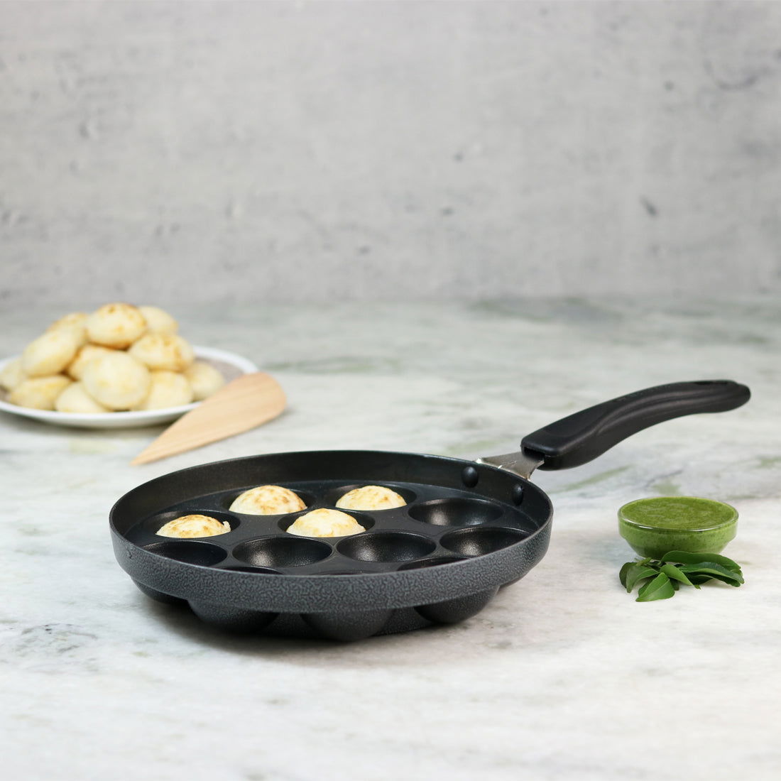 Non-Stick Appa Kara Cookware with 12 cavities | Appachetty 20cm | 1 Year Warranty | Black