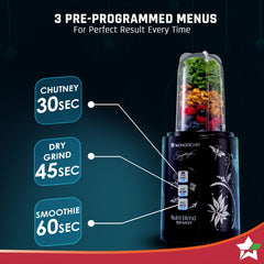 Nutri Blend Smart 3 Jar Automatic Mixer Grinder with Dual Pulse Function|22000 RPM|100% Full Copper Motor|3 Unbreakable Jars|500 W|2 Years Warranty|Recipe book by Chef Sanjeev Kapoor| Black