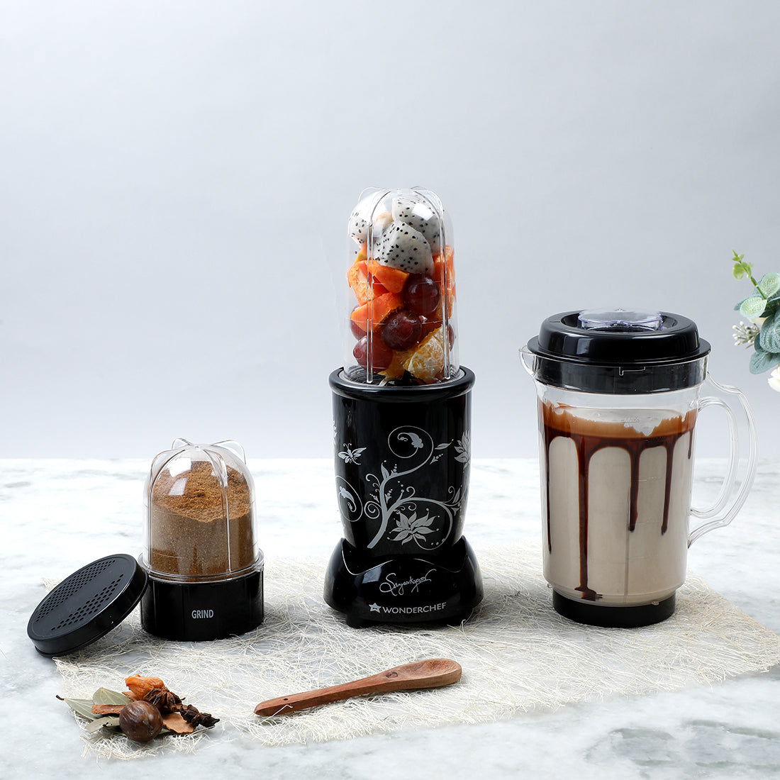 Nutri-blend 300W Mixer Grinder, Blender with 3 Unbreakable Jars in Black, Suitable for USA and Canada Only, SS Blades, High-speed motor, E-Recipe Book By Chef Sanjeev Kapoor