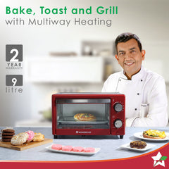 Oven Toaster Griller (OTG) Crimson Edge - 9 Litres - with Auto-shut Off, Heat-resistant Tempered Glass, Multi-stage Heat Selection, 2 Years Warranty, 650W, Red