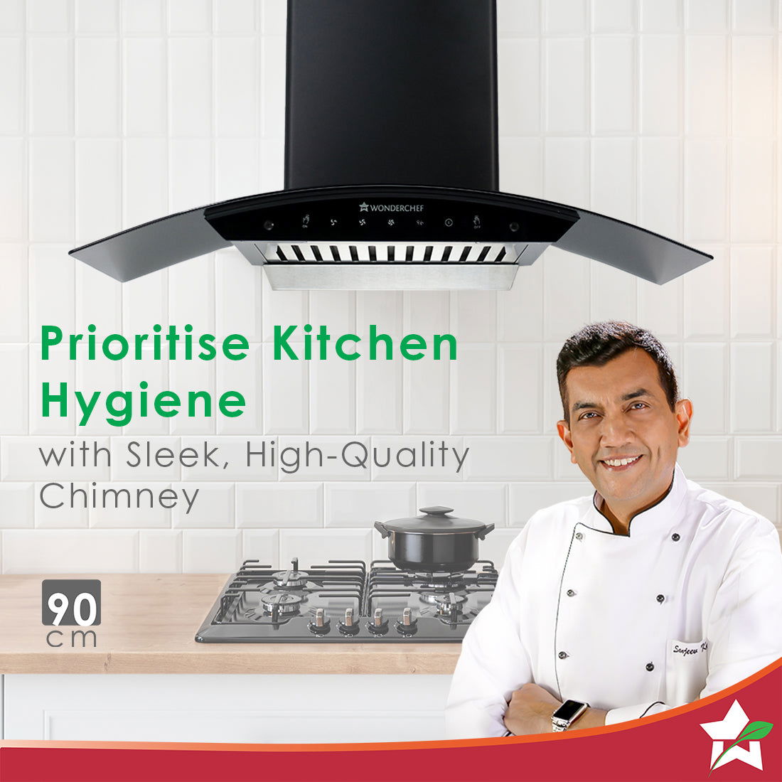 Power Curve Wall-Mount Chimney | Auto Clean Function | 1200M3/H | Suction Capacity | 3 Speed Motion| Gesture and Touch Control | Oil Collector | Low Noise | 90cms | Stainless Steel Baffle Filter | Black