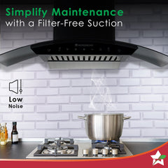 Power Curve Wall-Mount Chimney | Auto Clean Function | 1200M3/H | Suction Capacity | 3 Speed Motion| Gesture and Touch Control | Oil Collector | Low Noise | 90cms | Stainless Steel Baffle Filter | Black
