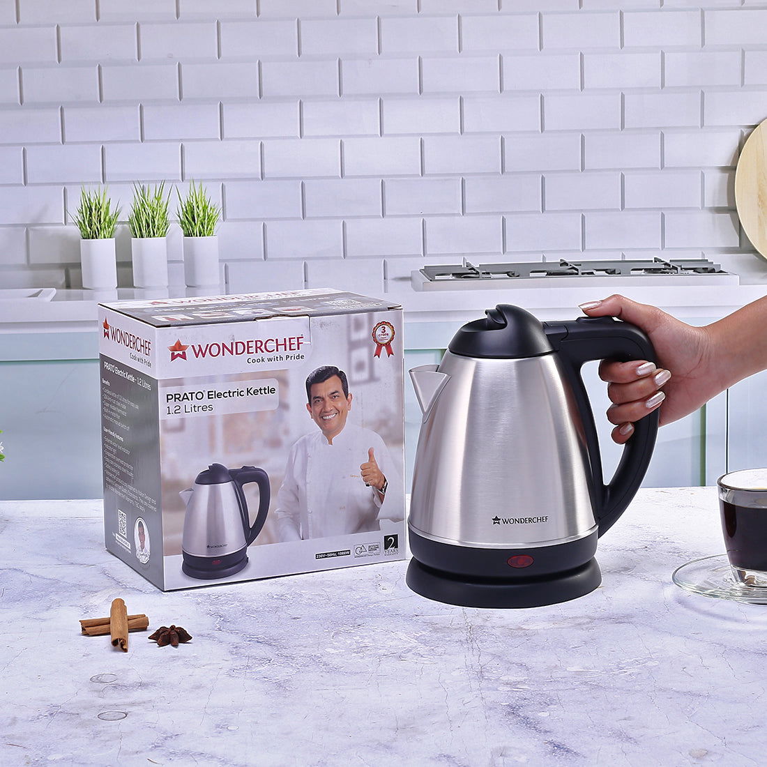 Prato Automatic Cordless Electric Kettle | 1.2L Capacity | 1000W | Built-in Metal Filter | 304 Stainless Steel Interior | Ergonomic Handle | 2 Year Warranty
