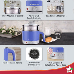 Prato Multicook Stainless Steel Cordless Electric Kettle, 1.2 Litres, 1000W, 2 Years Warranty