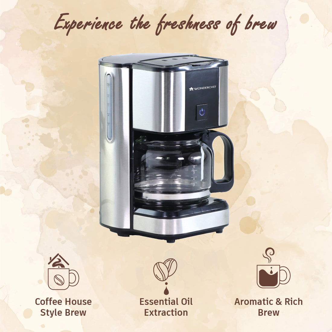 Regalia Brew Coffee Maker 550 W | Stainless Steel Body | 700ml Borosilicate Glass Carafe | Auto Shut Off | Removable Cone Filter | 7 Cups Coffee | Perfect Gifting Option | Black & Silver | 2 Year Warranty