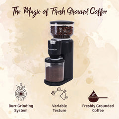 Regalia Electric Coffee Grinder | Burr Grinder | 31 Grinding Settings | Set Variable Coffee Texture, Fine, Medium, Coarse | Grind Beans for Espresso, Lungo, Americano, Cappuccino, Brew, French Press | Perfect Gifting Option | 2 Year Warranty
