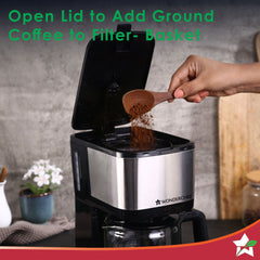 Regalia Pronto Brew Coffee Maker | Drip Coffee | 6 Cups Coffee | 750 ml Borosilicate Glass Carafe with Hot Plate | Anti - Drip|Auto Shut Off | Reusable Conical Filter | 600W | 2 Year Warranty