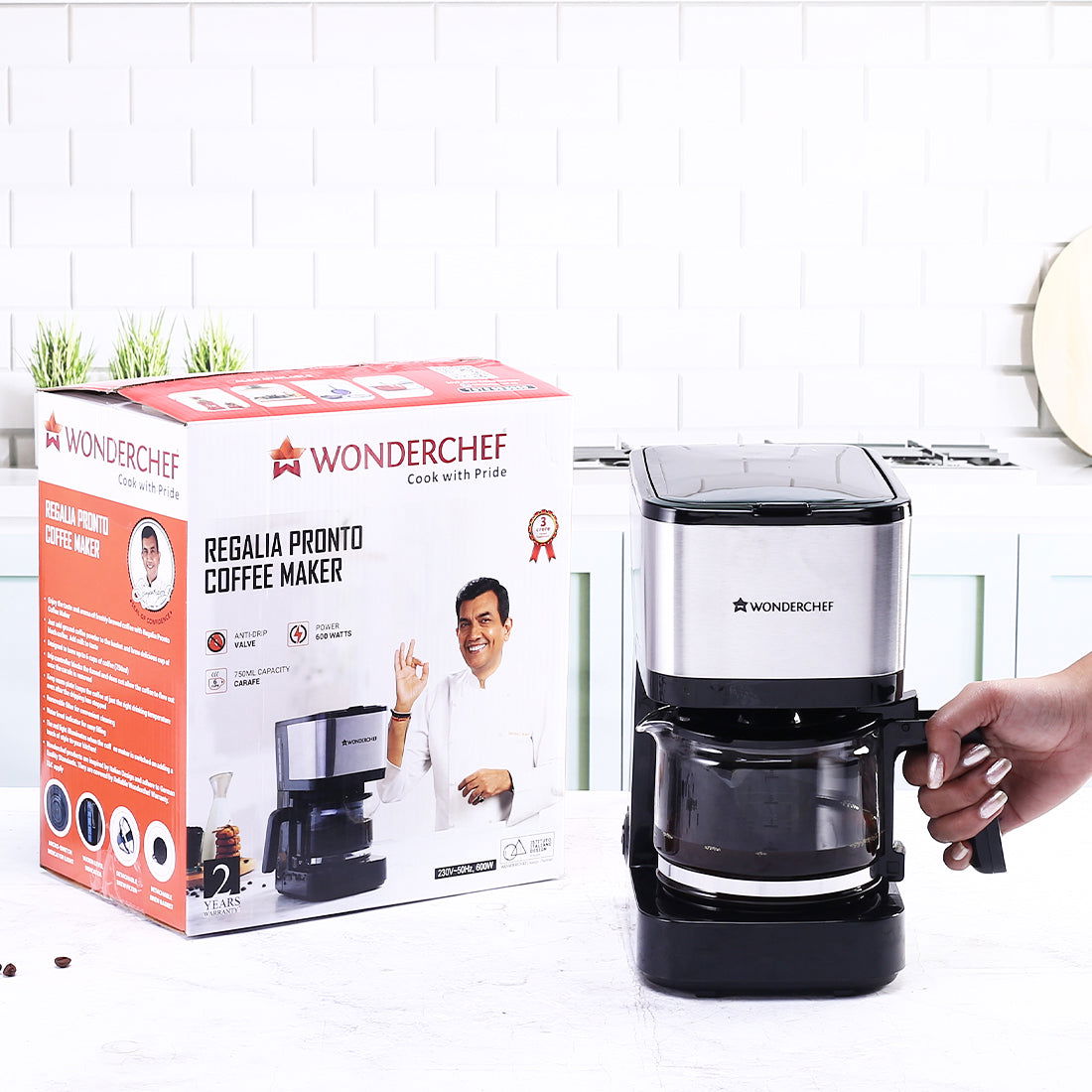 Regalia Pronto Brew Coffee Maker | Drip Coffee | 6 Cups Coffee | 750 ml Borosilicate Glass Carafe with Hot Plate | Anti - Drip|Auto Shut Off | Reusable Conical Filter | 600W | 2 Year Warranty