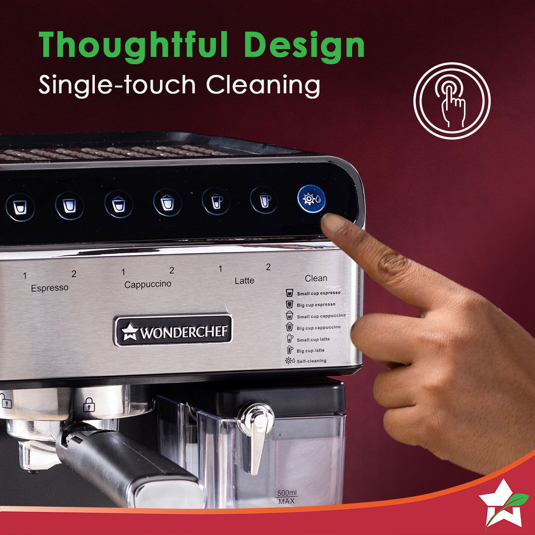 Regenta 20 Bar Automatic Coffee Maker | Espresso, Cappuccino, Latte, Mocha | Auto Frothing | Built-in Milk container | 2 Thermostats | 1.8L Water Tank | 1200W | 2 Year Warranty