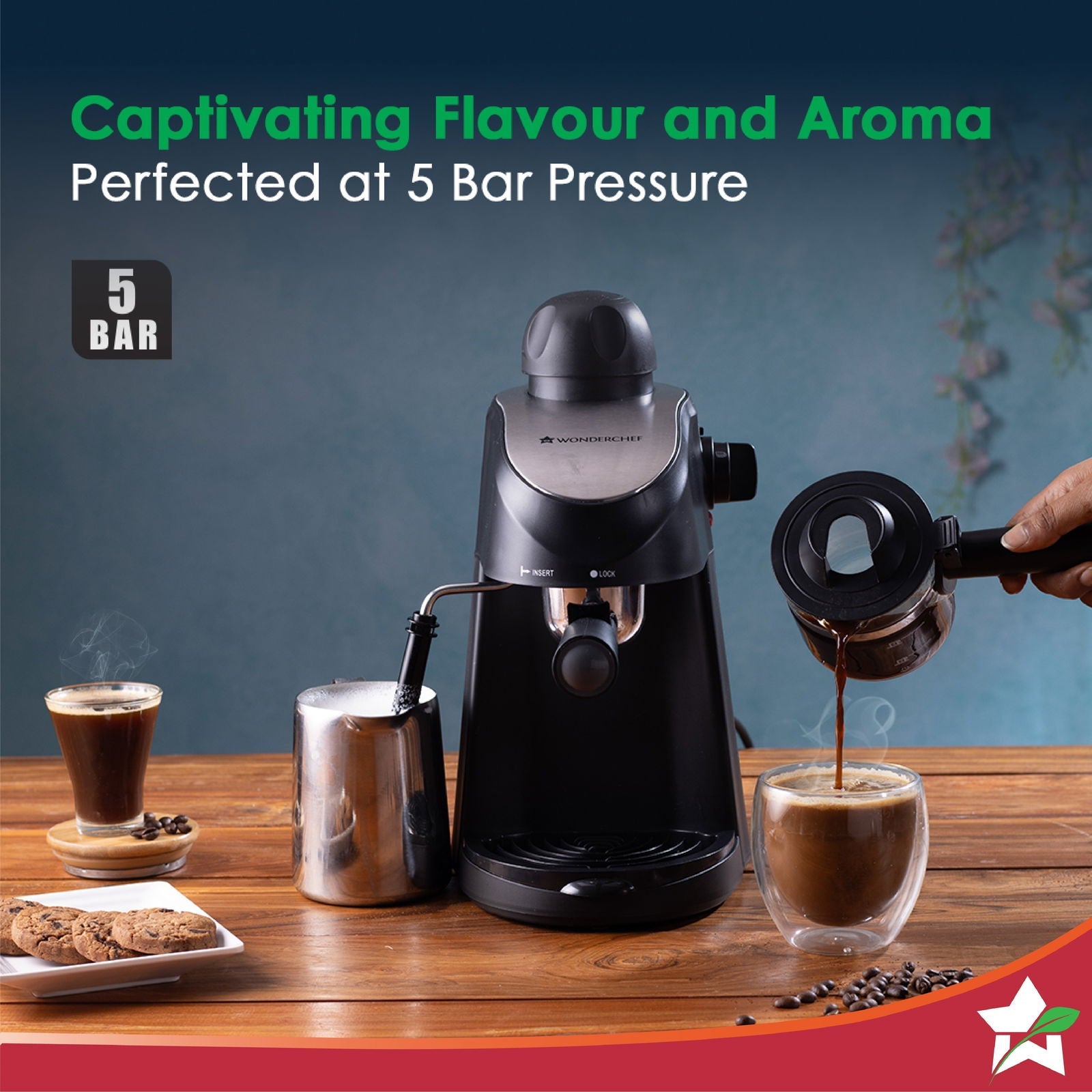 Regenta 5 Bar Espresso Coffee Maker| Built in Milk Frother | Make Espressos, Cappuccinos & Lattes at Home | Metal Porta Filter | 2 Years Warranty
