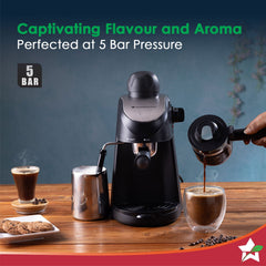 Regenta 5 Bar Espresso Coffee Maker| Built in Milk Frother | Make Espressos, Cappuccinos & Lattes at Home | Metal Porta Filter | 2 Years Warranty