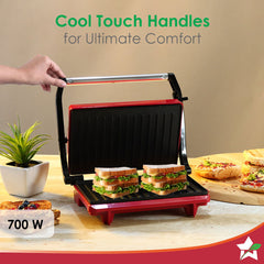 Sanjeev Kapoor Tandoor Mini| Crimson Edge Electric Contact Grill & Sandwich Maker| 3-in-1 Appliance| 700 Watt| Cool Touch Handle|LED Indicator|2 Year Warranty| Red