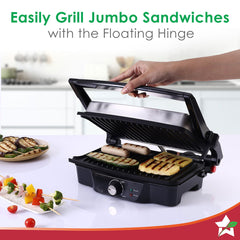 Sanjeev Kapoor Tandoor| Electric Contact Grill & Sandwich Maker |3-in-1 Appliance|1500 Watt|180 Degree Grilling|Cool Touch Handle|Auto Shut Off|LED Indicator|2 Year Warranty|Black & Silver