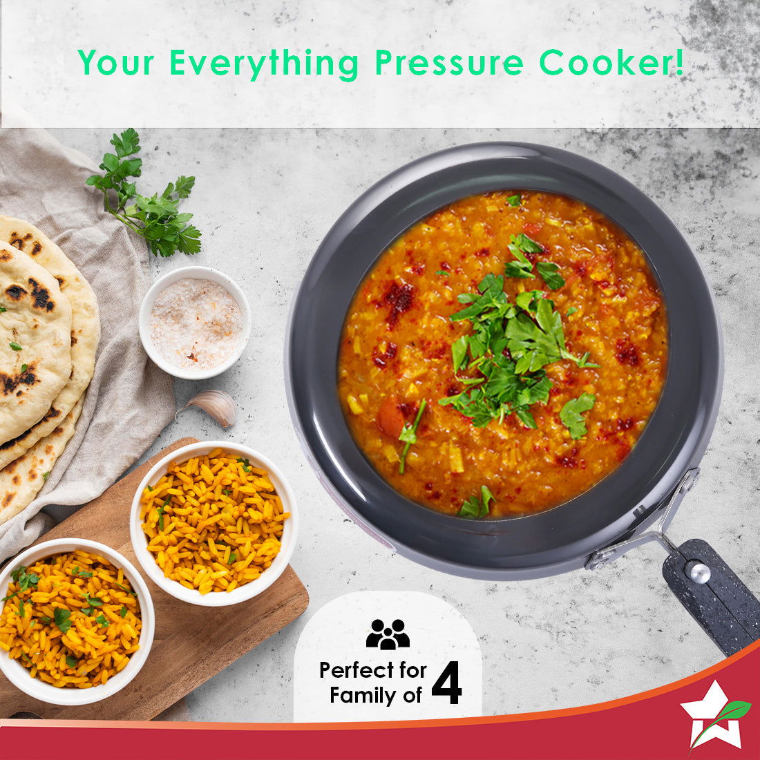 Taurus Hard Anodized 3L Inner Lid Pressure Cooker | Soft Touch Handles for Durability Induction Friendly | Black