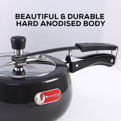 Taurus Hard Anodized 5L Inner Lid Pressure Cooker, SS Lid, Cool Touch Handles for Durability, Induction Friendly, Black, 5 year warranty, ISI Certified