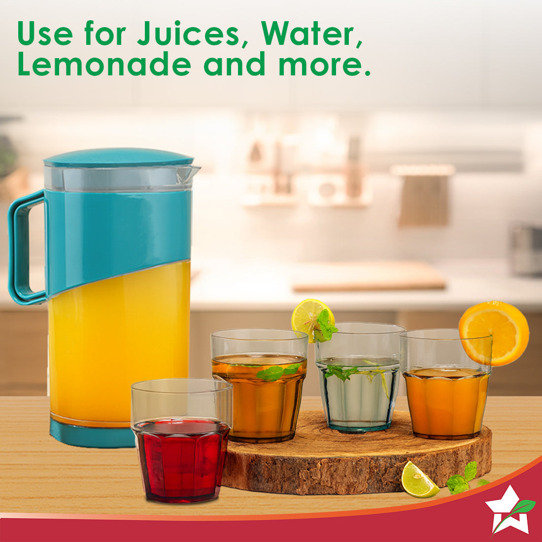 Ambrosia Water Jug and Glass 5 Pc. Set, 1.8 L Jug with 4 Glasses, Serve Juices, Water and Other Beverages, BPA-free, Ideal for House Parties, Easy Pouring, Leak-proof, 1-Yr Warranty, Blue