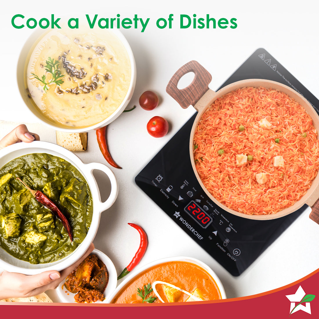 Easy Cook Hot Plate Infrared Cooktop | 2000 Watt | Feather Touch Control & 6 Power Settings | Pre-set Menus for Soups, Curries, Dals | Crystal Glass Top Surface | LED Digital Panel | Smart Touch Buttons | 1 Year Warranty