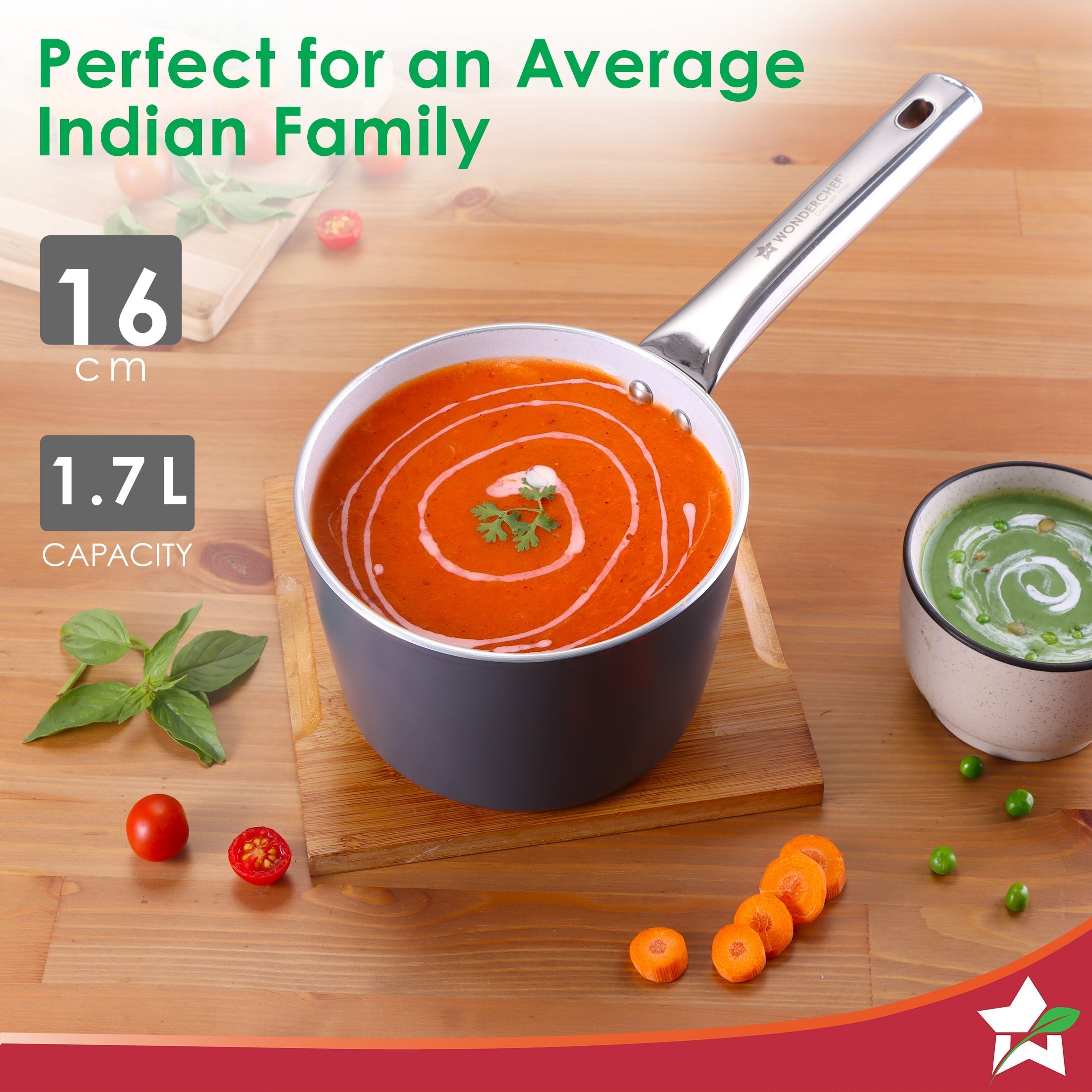 Eco-Glide Ceramic Saucepan 16cm, Non-Toxic, Chemical & PFOA Free, 1.75L capacity, Low Oil Cooking, Scratch-resistant, Stainless-steel Handle, Gas & Induction Compatible, 2-Yr Warranty, Grey